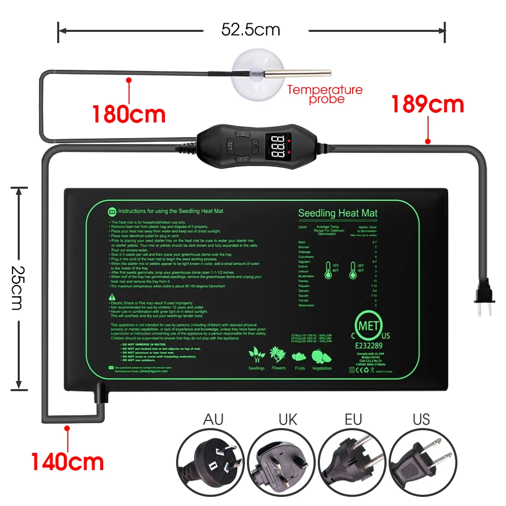 50W EU-US/UK/AU Termostato Reg - Seedling Heat Mat recensione e prezzo
